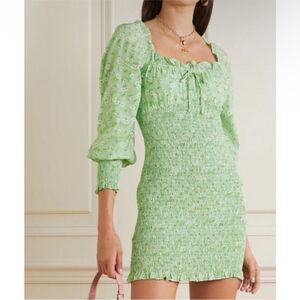 Faithfull The Brand Small Cosmia Merci Mini Dress Smocked Balloon Sleeve Size 4